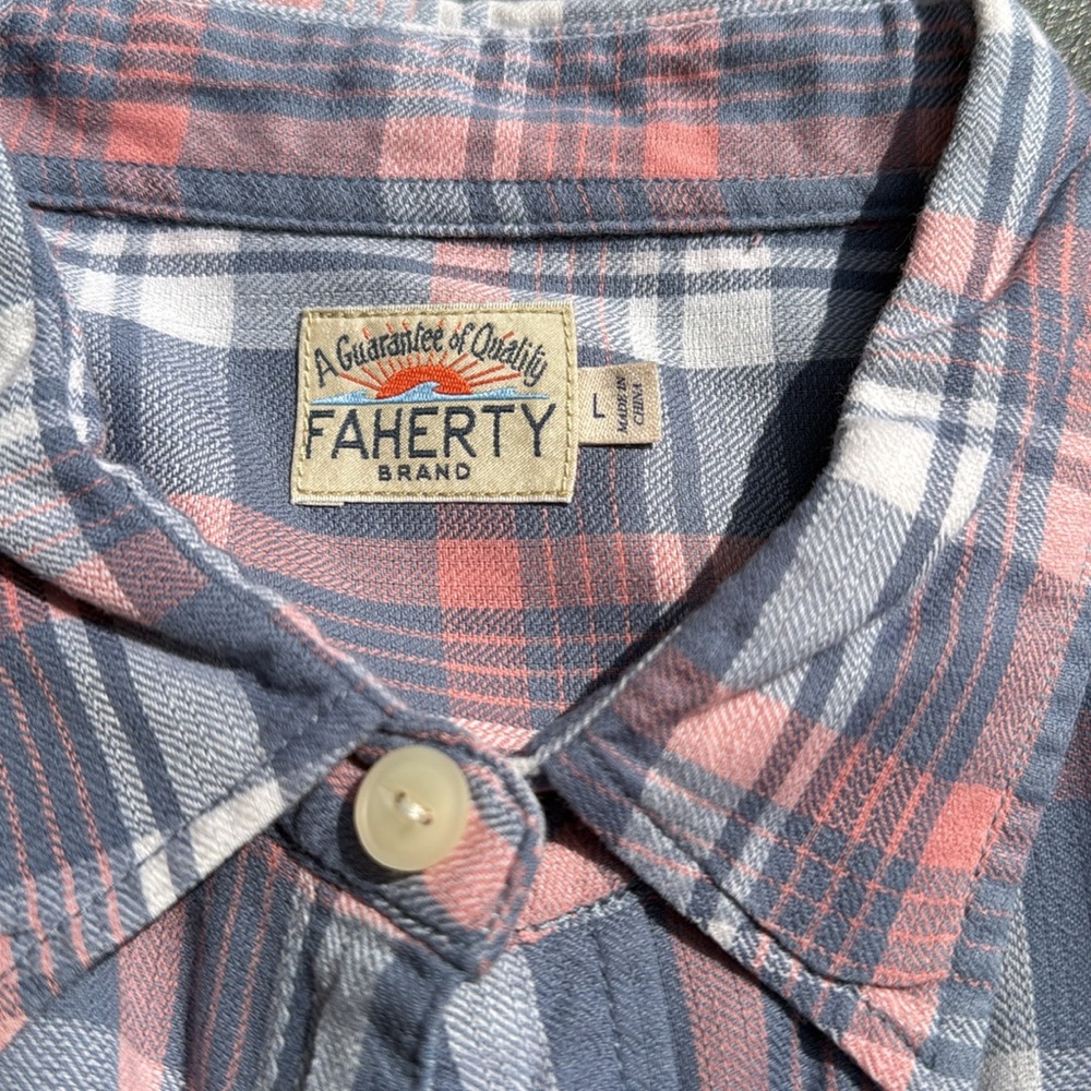 Faherty Coral and Gray Plaid Shirt - Picture 10 of 13